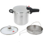 دیگ زودپز 6 لیتری مدل پارس با در پیرکس و سبد بخارپز