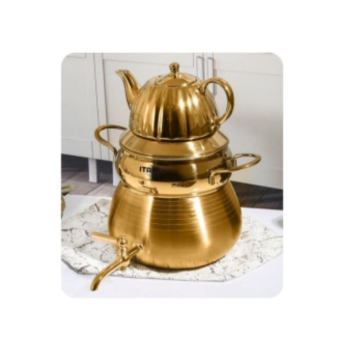 کتری قوری کف چدن استیل طلایی ایتالوکس