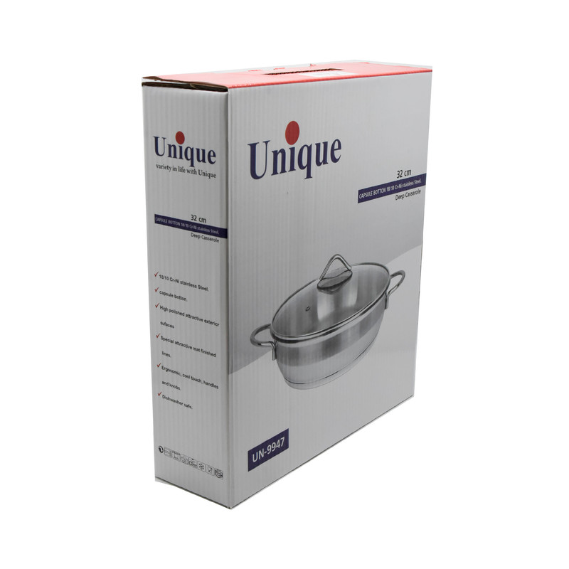 تابه درب دار دو دسته استیل یونیک سایز 32