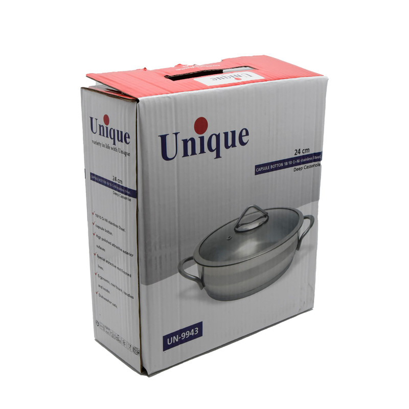 تابه درب دار دو دسته استیل یونیک سایز 24