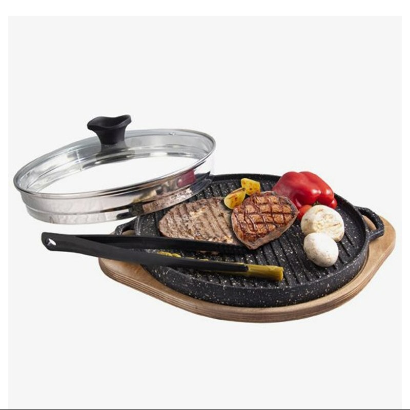 تابه گریل چدن گرد بزرگ با چوب یونیک