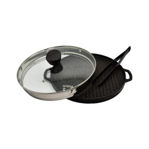 تابه گریل چدن گرد بزرگ بدون چوب یونیک