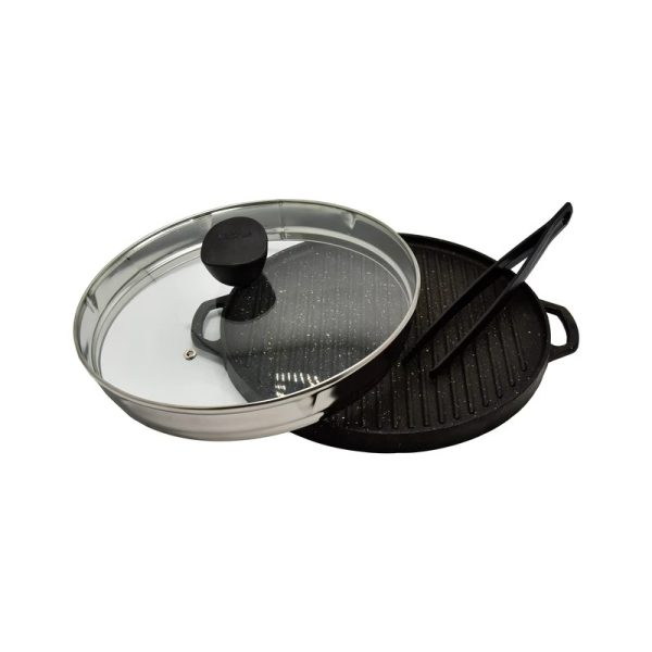 تابه گریل چدن گرد بزرگ بدون چوب یونیک