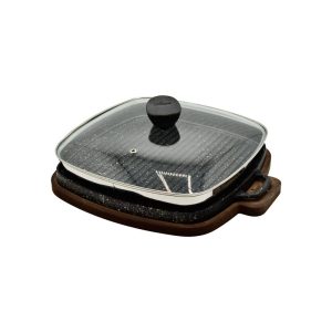 تابه گریل چدن مربع بزرگ با چوب و انبر یونیک 6017