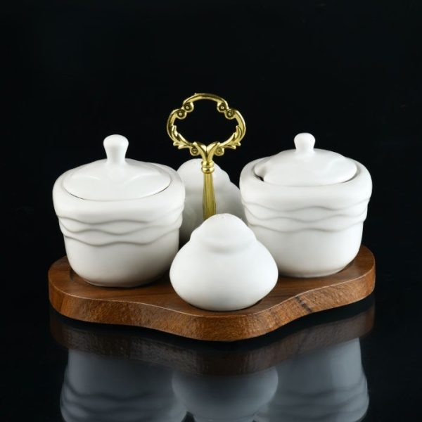 سرویس نمک و شکر پاش لیمون با پایه چوبی