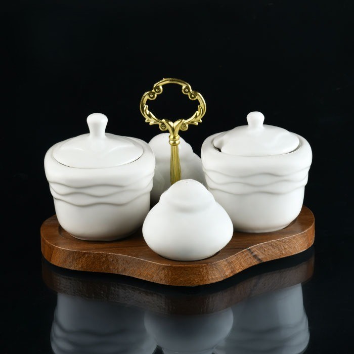 سرویس نمک و شکر پاش لیمون با پایه چوبی