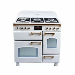 اجاق گاز پنج شعله چهار فر تاکنوگاز سری فالکون مدل دسته شیر و دستگیره طلایی