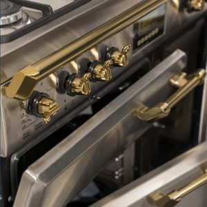 اجاق گاز پنج شعله سه فر تاکنوگاز سری رومانو مدل ولوم و دستگیره طلایی