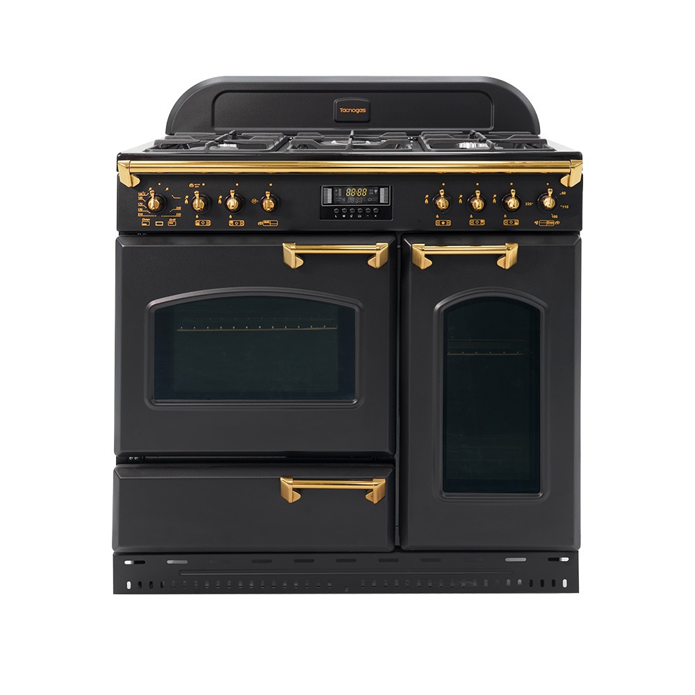 اجاق گاز پنج شعله سه فر تاکنوگاز سری رومانو مدل ولوم و دستگیره طلایی