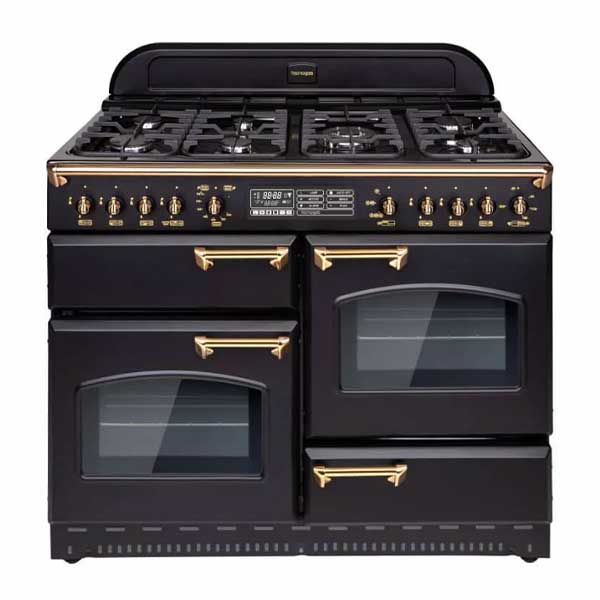 اجاق گاز پنج شعله چهار فر تاکنوگاز سری فالکون مدل دسته شیر و دستگیره طلایی