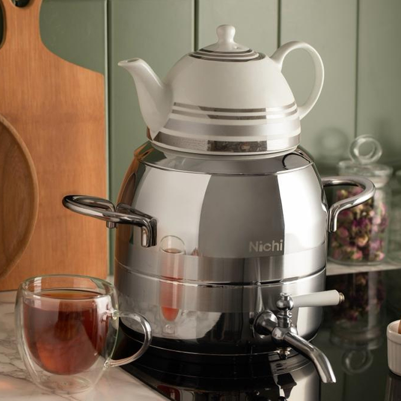 کتری و قوری استیل 7 لیتر دو خط برند نیچی