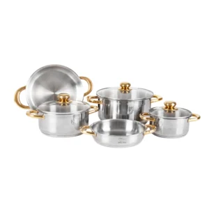 سرویس قابلمه  8 پارچه پارس استیل دسته طلایی